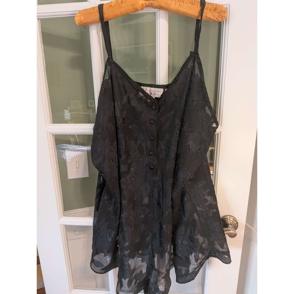 Gloria Vanderbilt Vintage Black Sheer Floral Embroidered Lingerie Bodysuit 30/32